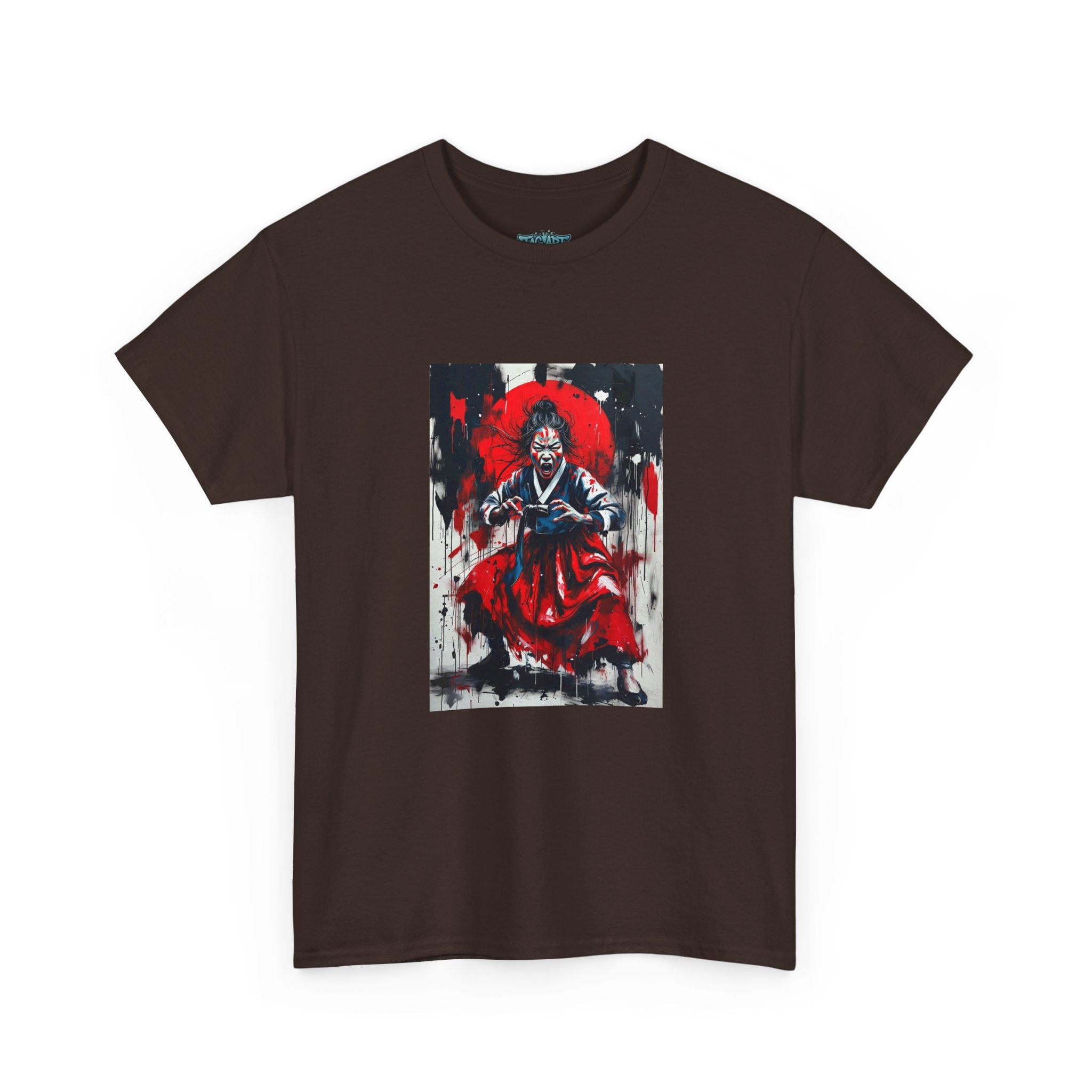Samurai Red Moon Tee | Japanese Warrior Illustration, Ink Brush Art